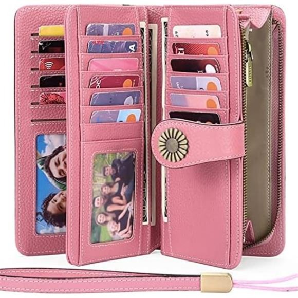 Wallets for Women Genuine Leather Credit Card Holder 2-Natural-Pink - Picture 3 of 6
